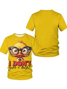 【Plus Size】 Cartoon Duck Print Round Neck Tee, Regular Fit Casual Short Sleeve T-shirt for Daily Wear, Men's Plus Size Clothing for All Seasons