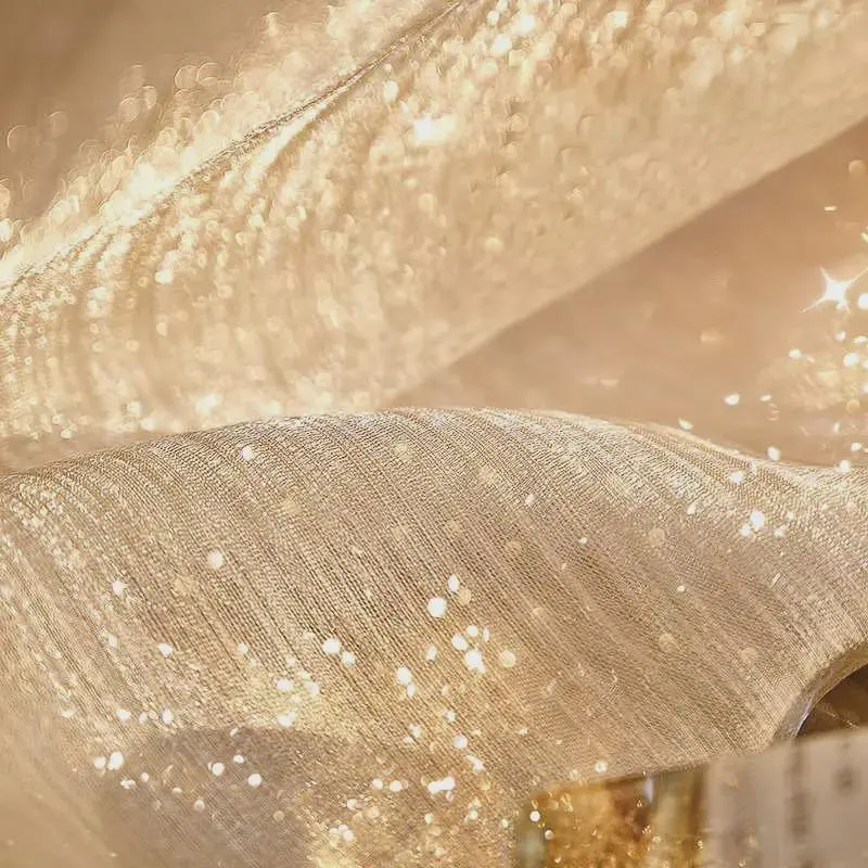 1PC French Champagne Gold Elegant Sheer Curtains for Living Room Bedroom Balcony Starlight Transparent Yarn Voile Organza Drapes 2