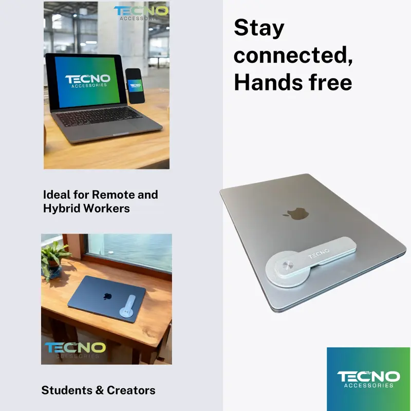 TECNO Magnetic Laptop Phone Holder, Side Mount Adjustable Laptop Stand, Foldable Arm With Magnetic Grip, Lightweight Aluminum Design - Ideal For Remote and Hybrid Workers, Students & Creators - Smartphone, Cellphone 3