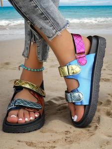 Fashionable Colorful Strip Design Higher Platform Sandals, Casual Comfortable Breathable Sandals for Summer, All-match Lightweight Outdoor Beach Sandals for Women, Footwear