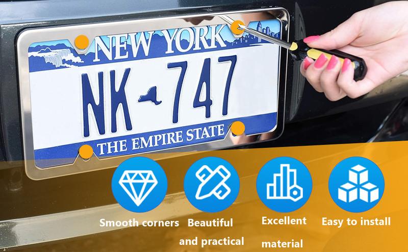 Product Introduction of 48 Pcs 304 Stainless Steel car number plate screws and caps, License Plate Screw Caps Car License Plate Fixing Devices,number plate screws and caps,Black, White and Yellow (8 Each Color) 4