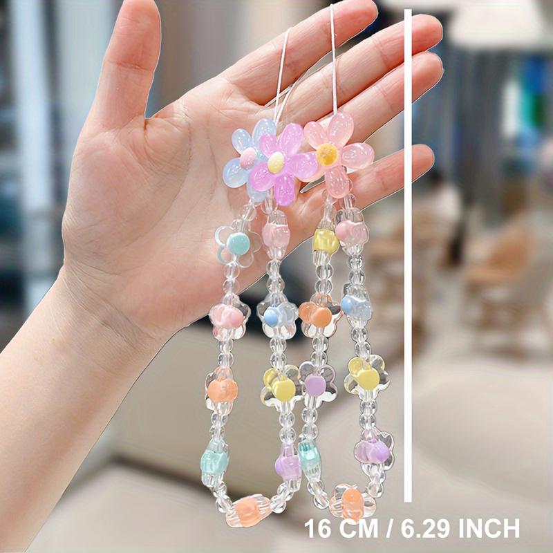 Colorful Flower Phone Strap, Fashionable Chain Pendant, Bead Bracelet, Flower Strap, Suitable for IPhone/Samsung Universal Accessories, Cute Phone Lanyard Bag Pendant, New Phone Case Lanyard, Perfect Gift for Girls 4