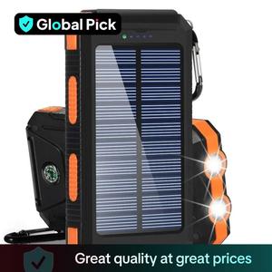 10000mAh Portable Solar Power Bank, Solar Powered Charger with Dual LED Flashlights, Power Bank for Travel, Camping, Solar Rechargeable