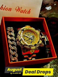 Men's Punk Style Round Dial Quartz Watch, Fashion Watch for Party, Daily Decor, Mineral Glass Protection, Trendy All-match & Exquisite Watch for Birthday Gift with Box