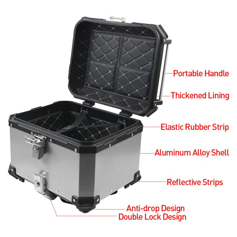 45L Motorcycle Top Box Aluminum XB45 Trunk Rear Tail Case with Base Plate & Lock 3