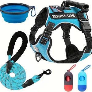 Service Dog Vest with Leash & Feeding Bowl & Wast Storage Capsule, 1 Set Pet Safety Vest, Pet Supplies for Outdoor Walking Running