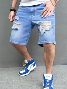 Men's Denim-Effect Print Shorts, Casual Comfy Loose Fit Ripped Jeans Shorts for Daily Wear, Fashion Men's Bottoms for All Seasons, Cotton