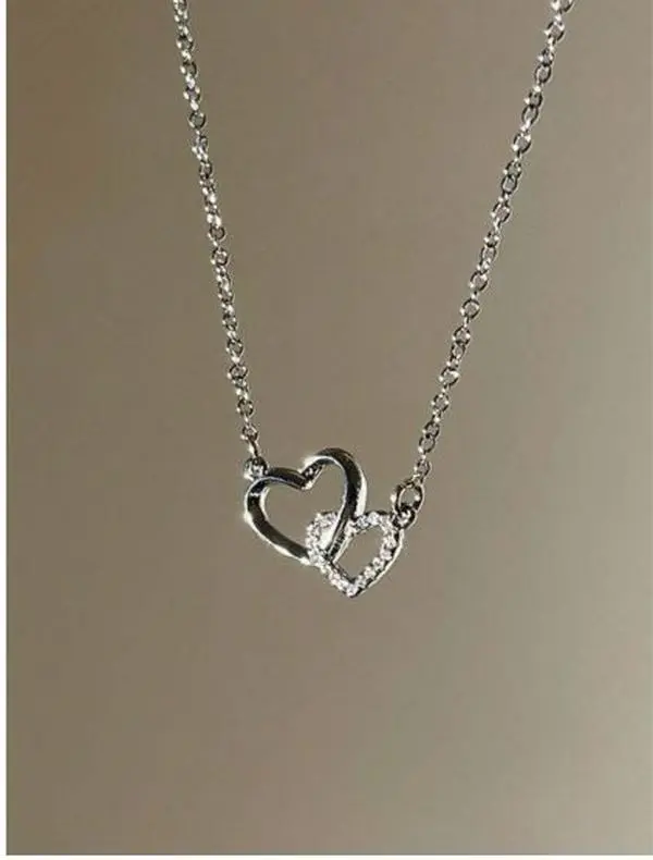 1pc Ins Style Linked Hearts Necklace For Women, Cz Inlaid Pendant Romantic Gift For Girlfriend, Best Friend
