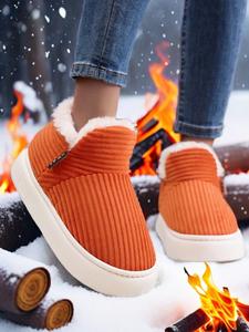 Women's Solid Color Plush Snow Boots, Casual Soft Comfortable Home Slippers, Warm Slippers for Indoor & Outdoor Use for Fall & Winter