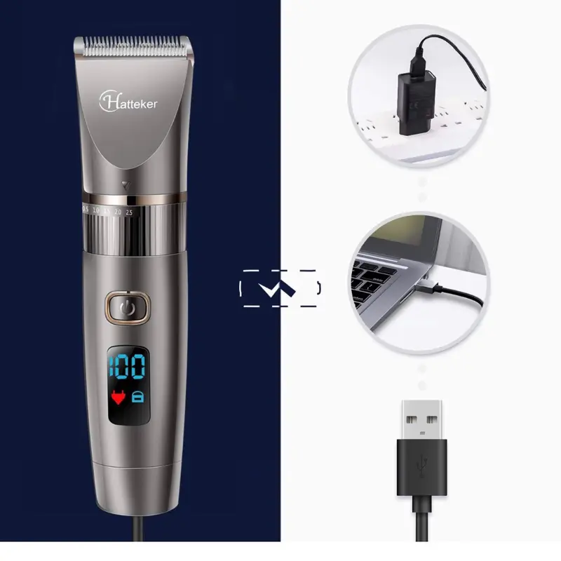 Hatteker Professional Hair Clipper Cordless Clippers Hair Trimmer Beard Trimmer Shaver Detail Trimmer Hair Cutting Kit for Men Waterproof 4
