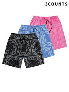 Men's Paisley Print Drawstring Waist Shorts, Casual Comfy Breathable Shorts for Summer, Men's Bottoms for Beach Vacation