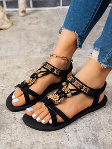 Women's Fashionable Flat Sandals, Boho Style Jewelry Decorated Sandals for Summer, Lightweight Breathable Comfortable Shoes for Daily Wear, Bohemian Sandals, Footwear