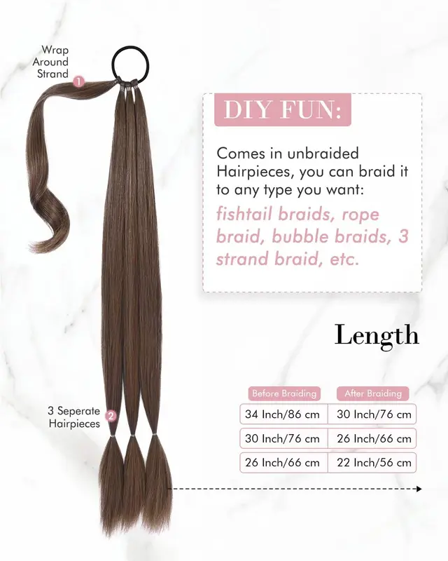 REECHO DIY Braid Ponytail Extension, Long Straight Wrap Around Ponytail Hair Extensions Natural Soft Synthetic Hairpieces for Women - Ginder Brown 160g 1