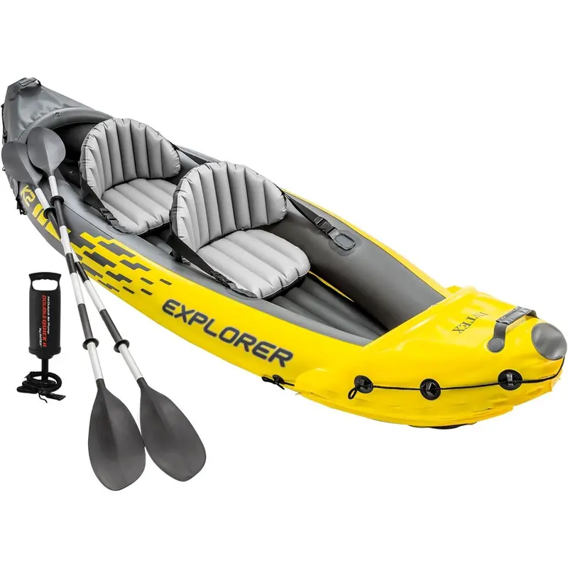 Explorer K2 Kayak, 2-Person Inflatable Kayak Set with Aluminum Oars and High Output Air Pump 0