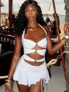 Women's Solid Color Cut Out Dress, Casual Sexy Sleeveless Dress for Beach Holiday Vacation, Ladies Clothes for All Seasons, Womenswear, Sundresses, Holiday Bodycon Dresses, Summer Backless Ruched Bodycon, Asymmetrical Ruched Dress, Casual Chic Fitted