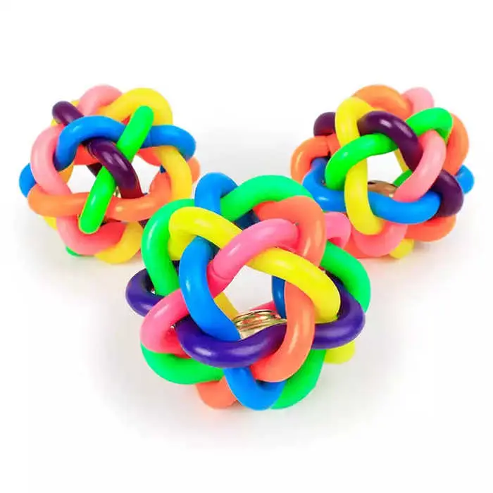 Rubber Dog Chew Ball Toy with Bell | Teeth Cleaning Colorful Pet Ball | Durable Chewing Toy for Dogs Indoor Play