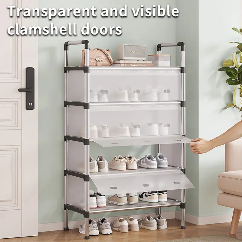 6 Tier Shoe Storage Cabinet, Modular Shoe Rack, Cube Plastic Shoe Organizer with Door, Dustproof and Waterproof for Entrance Hall, Bedroom, Living Room 7