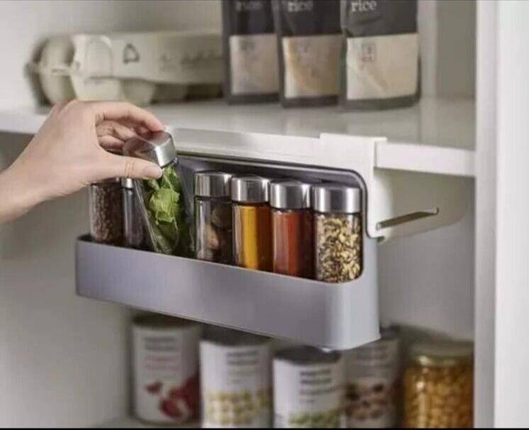 Cupboard Store in cupboard kitchen storage under-shelf Spice Rack Organizer Plastic Box Installation Window 1
