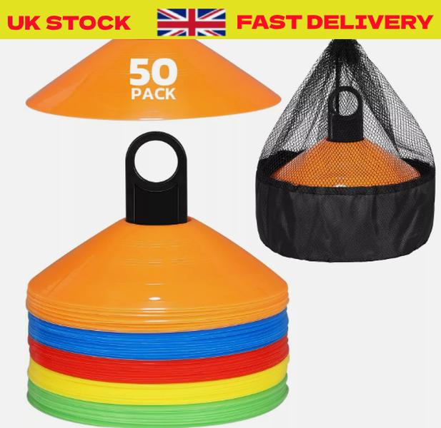 50x Football Training Cones Space Markers Sports Rugby Hockey Cricket Cone 0