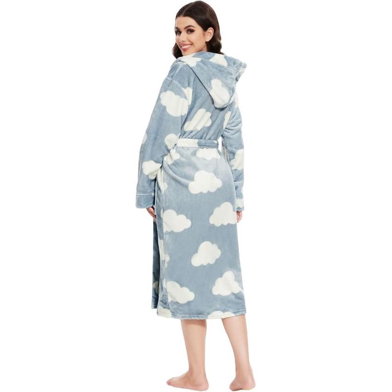 Fleece Dressing Gown for Women Fluffy Hooded Dressing Gown Luxury Robe Soft Bathrobe 2