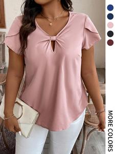 【Plus Size】 Solid Color Top, Casual Short Sleeve T-shirt for Summer, Women's Plus Clothing for Daily Wear