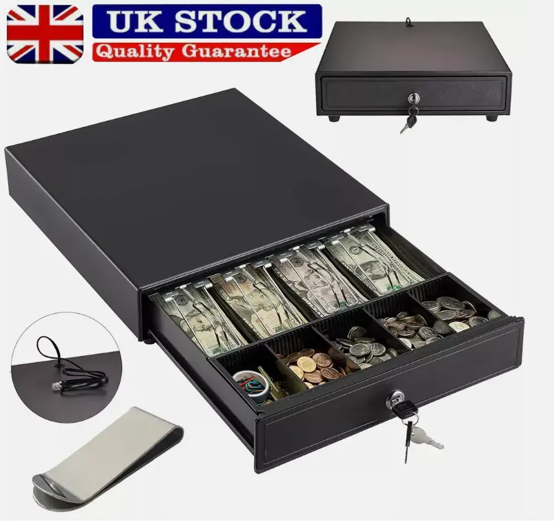 Cash Register Till Drawer Money 4 Bills 5 Coins Removable Tray Safe Key Lockable