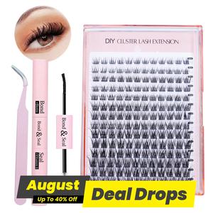 Natural Look Eyelash Extensions Set, Faux Cluster Lashes & Eyelash Tweezers & Eyelash Bond and Seal Glue, Customizable Styles, Lash Extensions Kit, Diy Lash Kit, Spikes Lash Clusters, Makeup, Eyelash Tools, Eyelash Bonding Tools, Individual Eyelash Kit