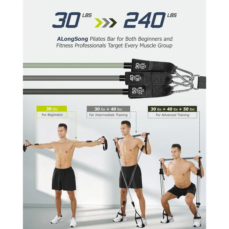 Resistance Band Bar Set, Pilates Yoga Home Gym Equipment With 6 Exercise Bands 30-240Lbs/20-240Lbs/50-360Lbs Optional & Door Anchor For Men Women Workouts Strengthen Muscles yoga  mat pilates  equipment 1