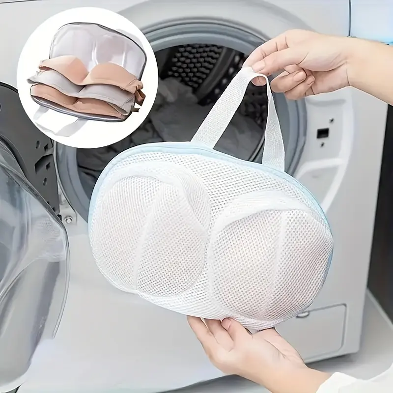 [Durable Mesh] Mesh Bra Laundry Bag | 1pc | Durable Mesh | Anti-Deformation, Prevents Tangling & Damage | Laundry, Hand Wash or Dry Clean | White with Blue Straps 3