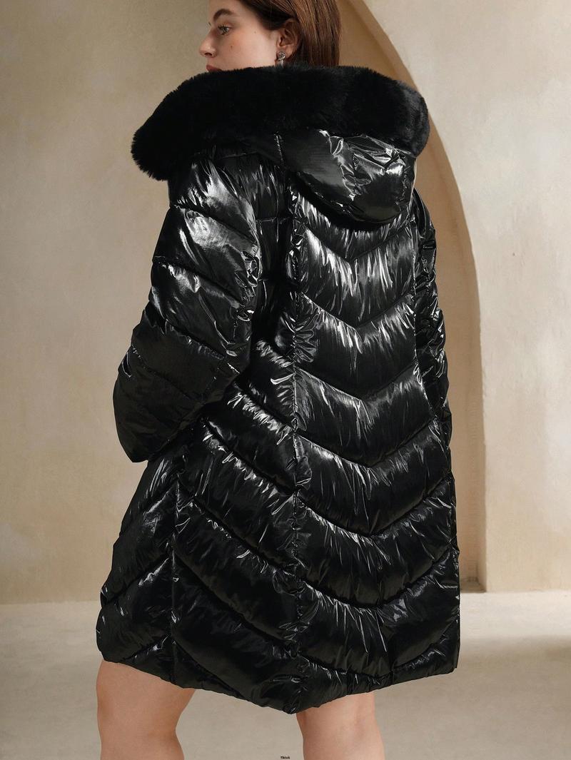Product Introduction of Trim With Hooded Length s Women Anewsta Mid - Padded Coat Detachable Fluffy 59