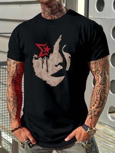 Men's Face Print Round Neck Tee, Loose Casual Short Sleeve Crew Neck T-shirt for Summer, Fashion Men's Top for Daily Wear