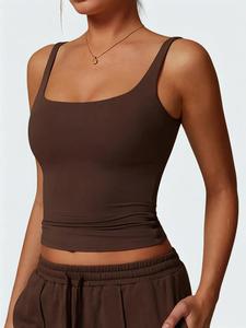 Women's Solid Sports Bra, Breathable Athletic Sports Vest with Removable Chest Pad, Ladies Sportswear for Outdoor, Summer Top, Workout Daily Wear Clothes Women, Yoga Wear Fitness, Solid Basic Bra, Activewear, Strappy Sports Bras Women