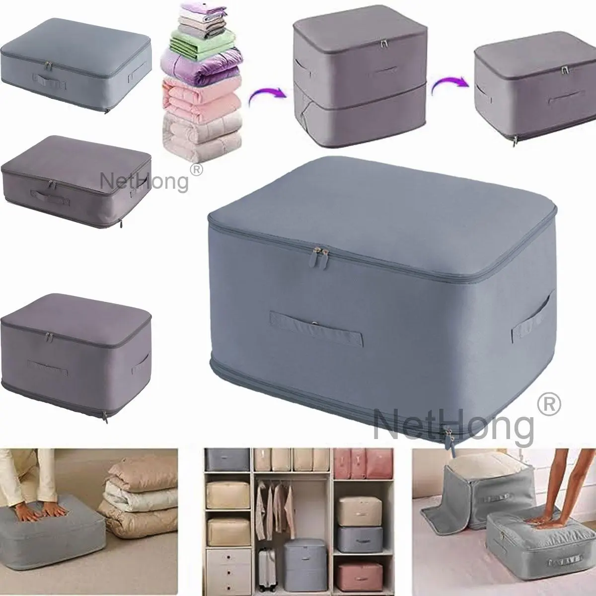 4Pcs Packing Cubes Luggage Storage Organiser Travel Compression Suitcase Bag