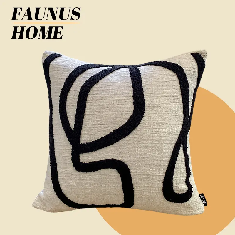 Abstract Japanese-style line embroidered throw pillow; sofa cushion for the sample room; window overhang artistic pillowcase with back support.