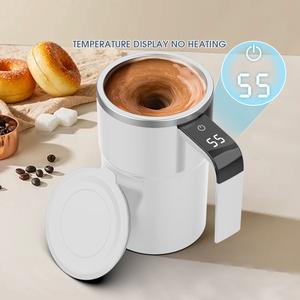 Automatic Stirring Cup with Lid, USB Rechargeable Automatic Magnetic Coffee Cup with Display Temperature, Suitable for Office, Home, Outdoor, Gift, Mug