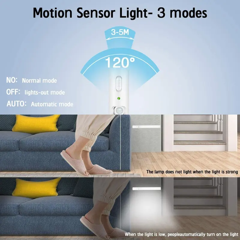 Strip Light LED PIR Motion Sensor USB Rechargeable Magnetic Cabinet Closet Lamp 5
