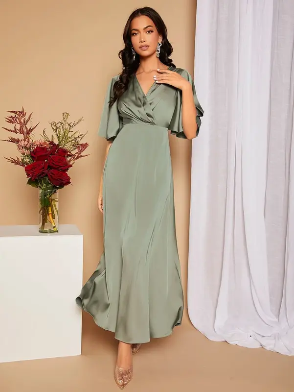 Belle Cut Out Tie Back Butterfly Sleeve Satin Bridesmaid Dress 3