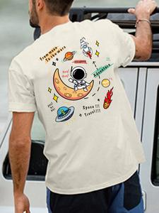 Men's Cartoon & Letter Print Round Neck Tee, Loose Casual Short Sleeve T-shirt for Summer, Men's Top for Daily Wear