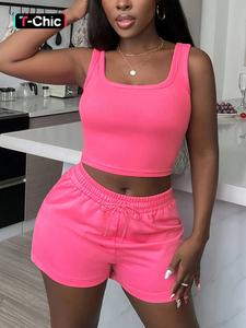 Fashionable Solid Color Pajama Set, Sleeveless U-Neck Top & Elastic Lace-Up Shorts, Comfortable Casual Women's Sleepwear, Home Wear