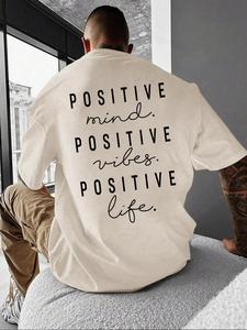 Unisex Men's Letter Print Drop Shoulder Tee, Regular Fit Casual Short Sleeve Round Neck T-shirt for Summer, Fashion Men's Top for Daily Wear