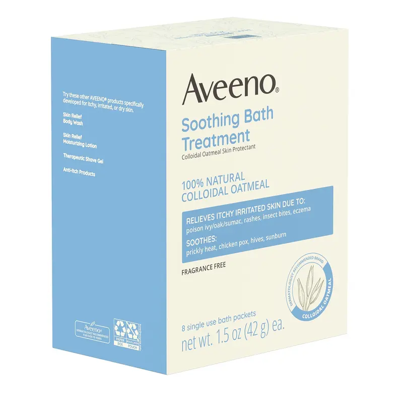 Aveeno Fragrance Free Soothing Bath Treatment, 100% Natural Colloidal Oatmeal, Sensitive Skin Bath Soak for Relief of Dry, Itchy, Irritated Skin Due to Eczema & Hives, Bath Packets, 8 ct. 3