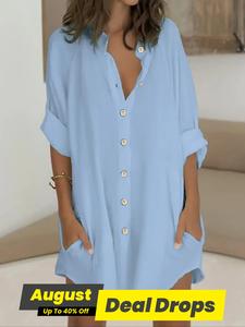 【Plus Size】 Solid Color Button Shirt, Casual Top for Summer, Women's Plus Clothing for Daily Wear, Casual Style Shirt