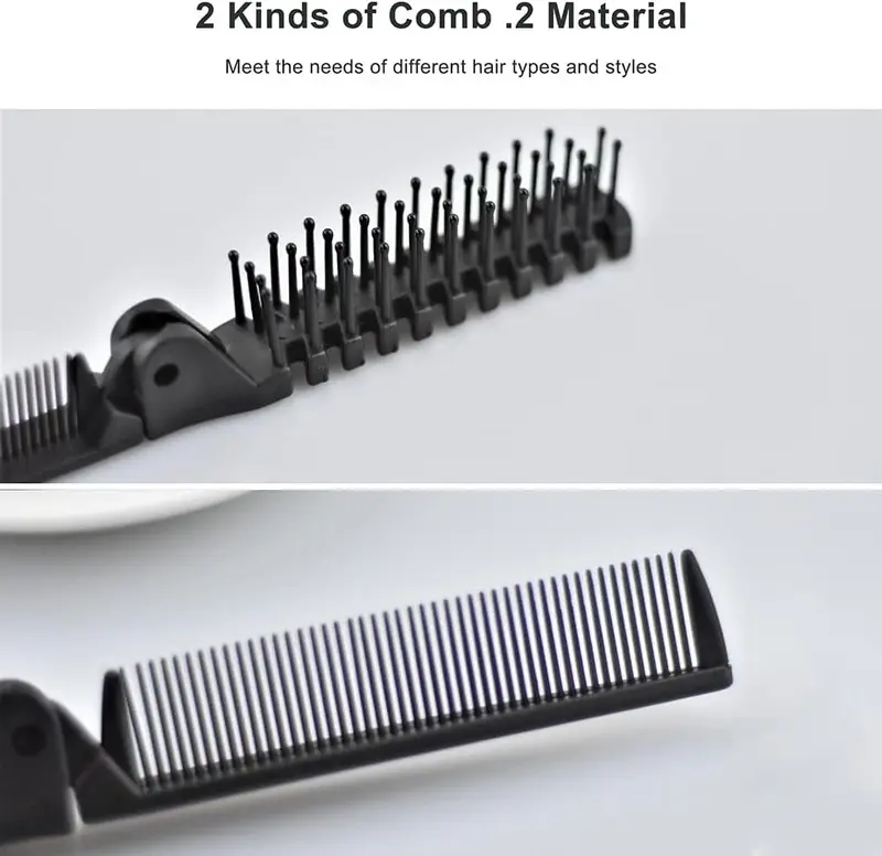 Folding Hair Brush and Comb, Plastic Portable Travel Hair Brush Pocket Hair Comb Double Headed Massage Hair Comb for Thick, Thin Hair (Black) 4