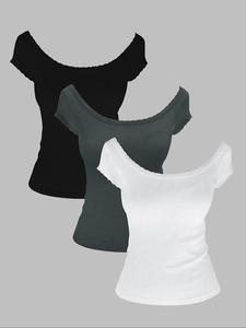 Women's Y2K Vintage Lace Trim Tee, Casual Short Sleeve T-shirt for Daily Wear, Ladies Clothes for All Seasons, Top