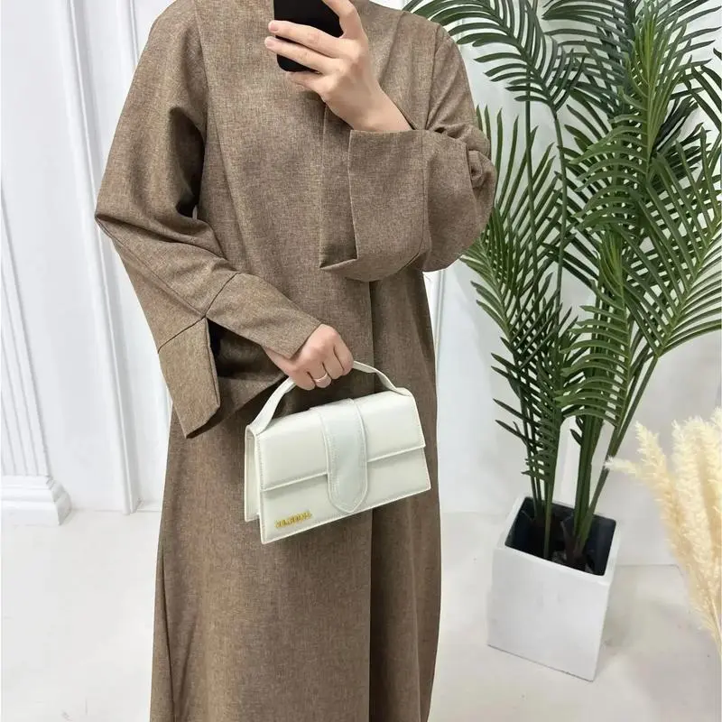 Cotton Linen Closed Abaya for Women Dubai 2024 Luxury Plain Muslim Hijab Dress Turkey Casual Abayas Ramadan Islam Kaftan Robe 1