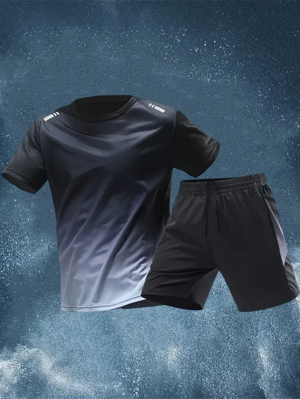 6-piece men's short-sleeved and shorts sports casual clothing set, including a color-changing crew neck T-shirt and a pair of shorts, suitable for running and fitness, outdoor, daily wear 3