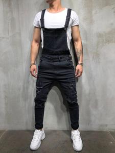 Men's Solid Color Denim Overalls Jeans, Casual Comfy Loose Fit Overalls Jeans for Daily Wear, Fashion Men's Clothes for All Seasons