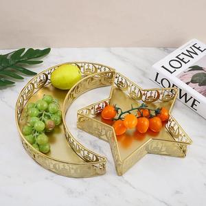 Star & Moon Shaped Dessert Display Tray, 2 Counts/set Ramadan Iron Fruit Plate, Home Decor Ornament for Living Room Dining Room Party