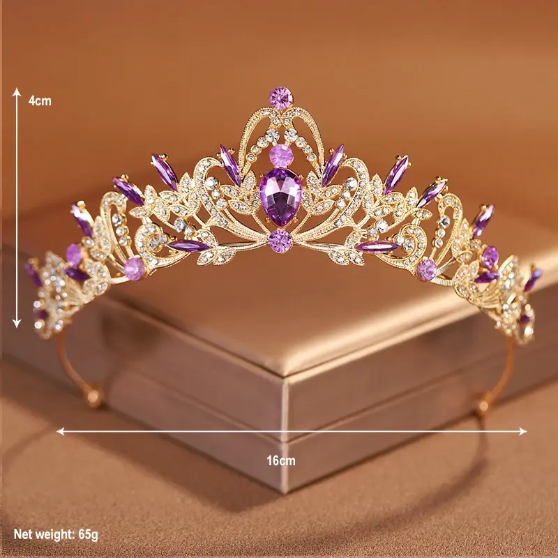 Bridal Headwear Purple-Colour Women's Grand Party Crown Birthday Tiaras 1