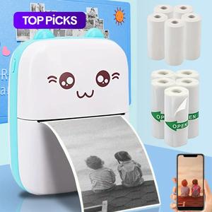 Ink-free Printing Mini Printer, 1 Set Portable Thermal Printer with 5 Rolls Thermal Printing Paper & 5 Rolls Self-adhesive Printing Paper, Birthday Gifts #TOP PICKS